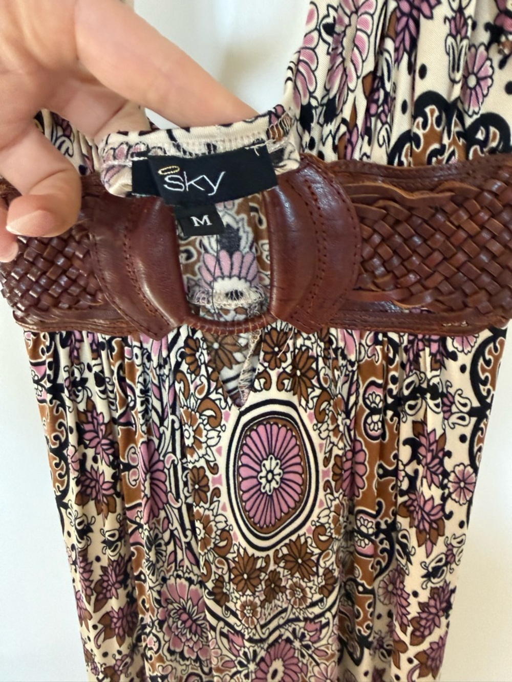 Sky Maxi Dress with Deep-V/Braided Leather Belt SZ M $270 - Picture 3 of 7